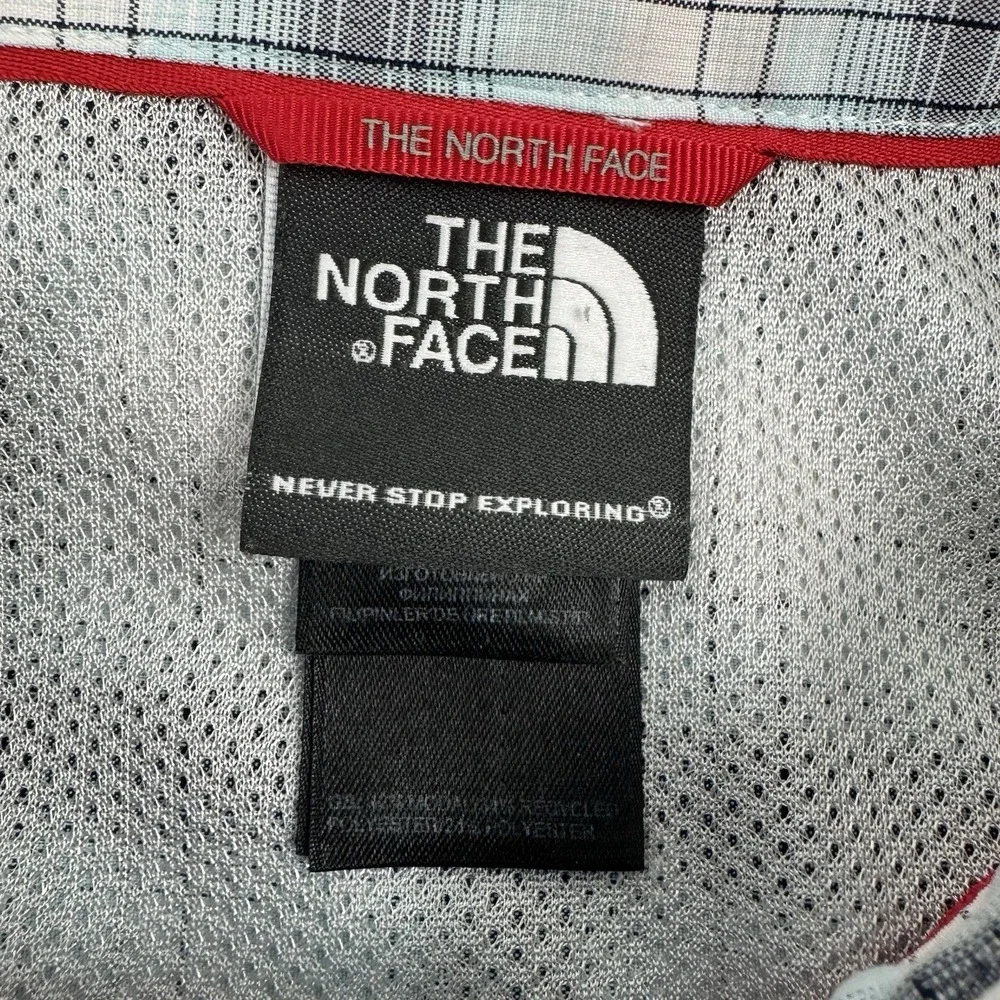 THE NORTH FACE‎ Mens short sleeve Modal blend zip BLUE plaid button shirt - L